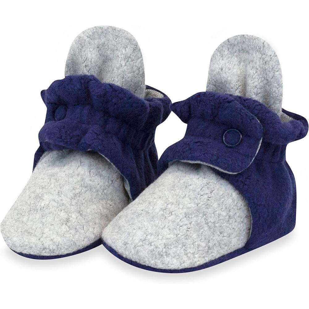 imageZutano Unisex Fleece Baby Booties Two Snap Closure Newborn to 24 MonthsHeather GrayTrue Navy