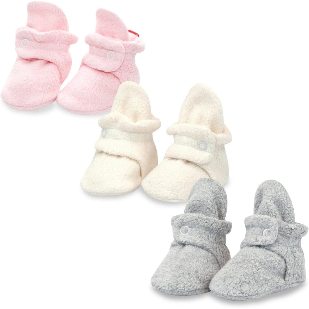 imageZutano Unisex Fleece Baby Booties with Organic Cotton Lining Newborn EssentialsHeather GrayBaby PinkCream