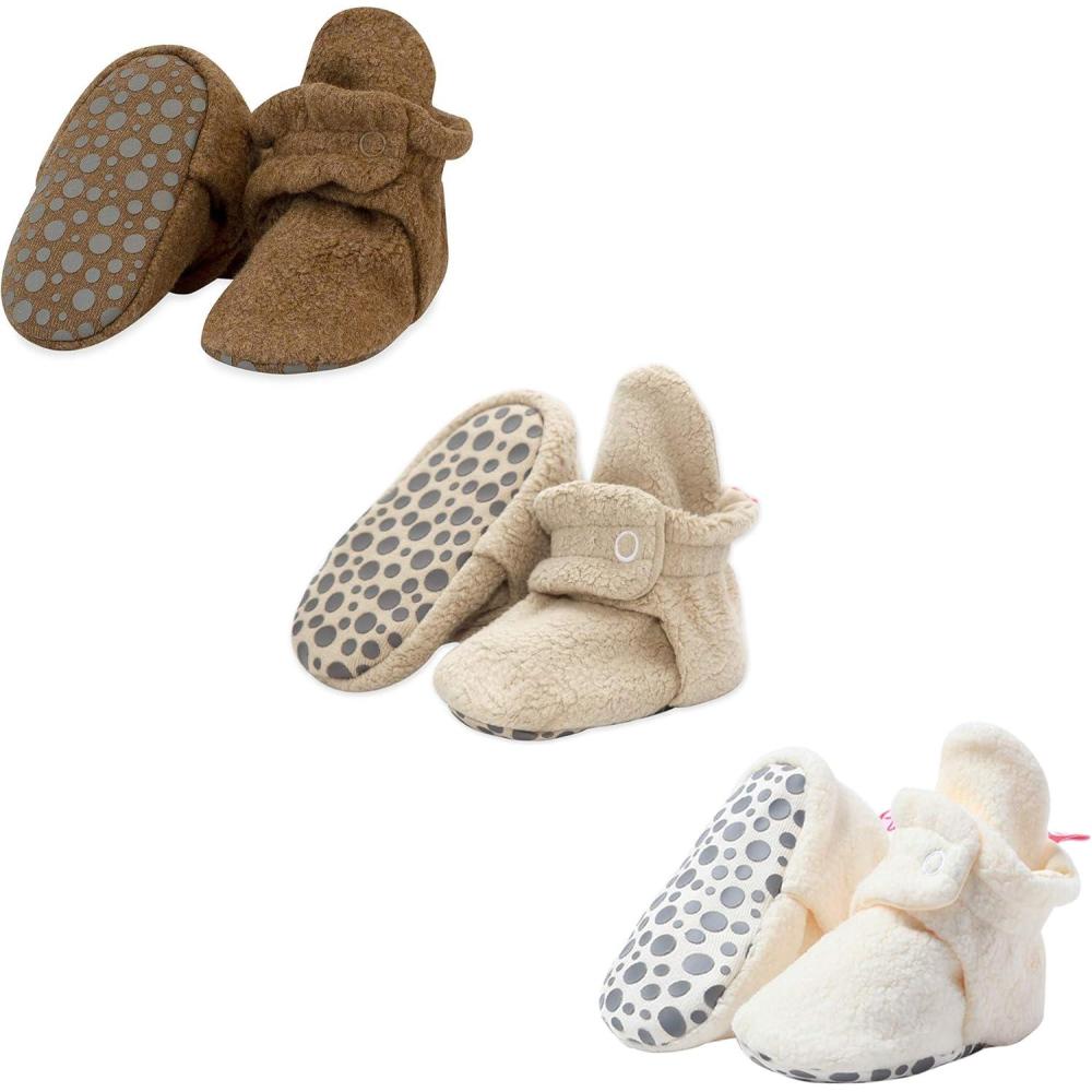 imageZutano Unisex Fleece Baby Booties with Organic Cotton Lining Newborn EssentialsMocha HeatherKhakiCream