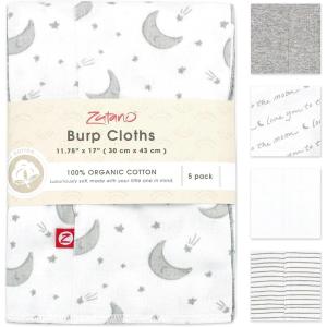 Zutano 5-Pack Organic Burp Cloths for Baby Girl & Boy, Large Cotton Burping Cloths for Babies | Absorbent Baby Spit-Up Rags | Gender Neutral Burp Clothes | Newborn Essentials, Heather Gray(Love You to the Moon)