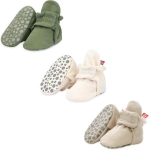 Zutano Cotton Baby Booties with Gripper Soles, Soft Sole Stay-On Baby Shoes, Bundle, Olive/Cream/Khaki, 6M