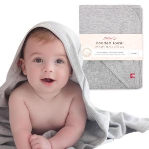 Zutano Hooded Baby Towels, Organic Cotton Baby Bath Towel, Ultra Soft and Absorbent Baby Towel for Newborn and Infant | Girl, Boy, and Unisex Towel Set, Strawberries, 2-Pack(Heather Gray Solid)