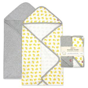 Zutano Hooded Baby Towels, Organic Cotton Baby Bath Towel, Ultra Soft and Absorbent Baby Towel for Newborn and Infant | Girl, Boy, and Unisex Towel Set, Strawberries, 2-Pack(Rubber Duckies)