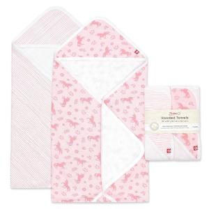 Zutano Hooded Baby Towels, Organic Cotton Baby Bath Towel, Ultra Soft and Absorbent Baby Towel for Newborn and Infant | Girl, Boy, and Unisex Towel Set, Strawberries, 2-Pack(Unicorn Meadows)