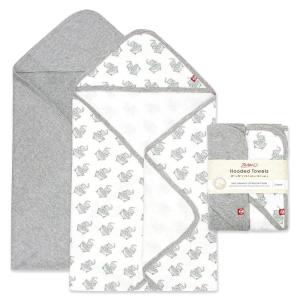 Zutano Hooded Baby Towels, Organic Cotton Baby Bath Towel, Ultra Soft and Absorbent Baby Towel for Newborn and Infant | Girl, Boy, and Unisex Towel Set, Strawberries, 2-Pack(Elephant Bath Time)