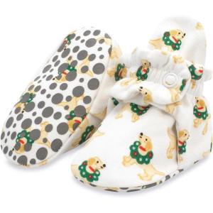 Zutano Organic Cotton Baby Booties With Gripper Soles, Soft Sole Stay-on Baby Shoes, Holiday Dogs, 18M
