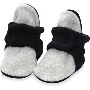 Zutano Unisex Fleece Baby Booties, Two Snap Closure, Newborn to 24 Months(Black/Heather Gray)