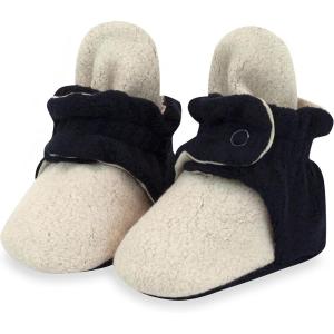 Zutano Unisex Fleece Baby Booties, Two Snap Closure, Newborn to 24 Months(Khaki/Black)