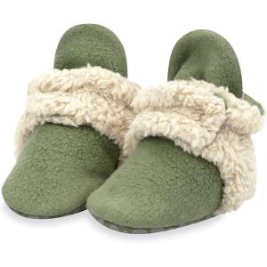 Zutano Unisex Fleece Baby Booties, Two Snap Closure, Newborn to 24 Months(Olive Furry)