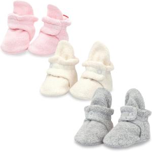 Zutano Unisex Fleece Baby Booties with Organic Cotton Lining, Newborn Essentials(Heather Gray/Baby Pink/Cream)