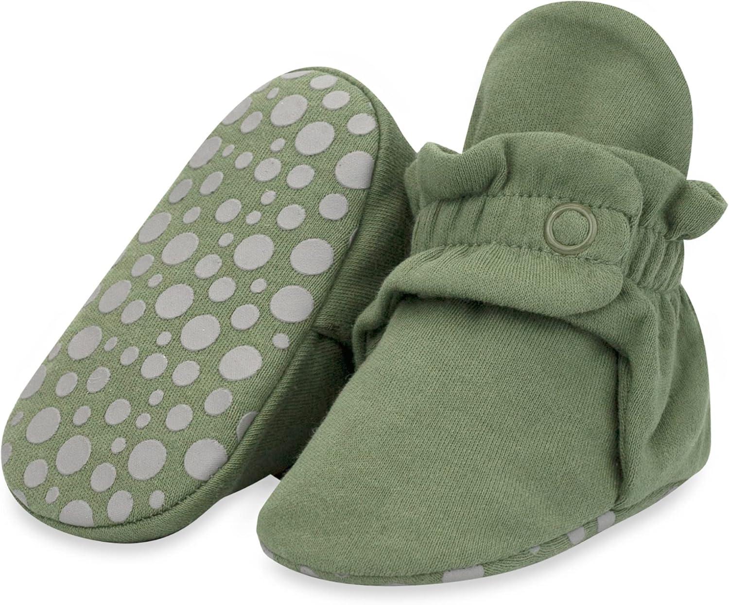 imageZutano Cotton Baby Booties with Gripper Soles Soft Sole StayOn Baby Shoes Bundle OliveCreamKhaki 18M