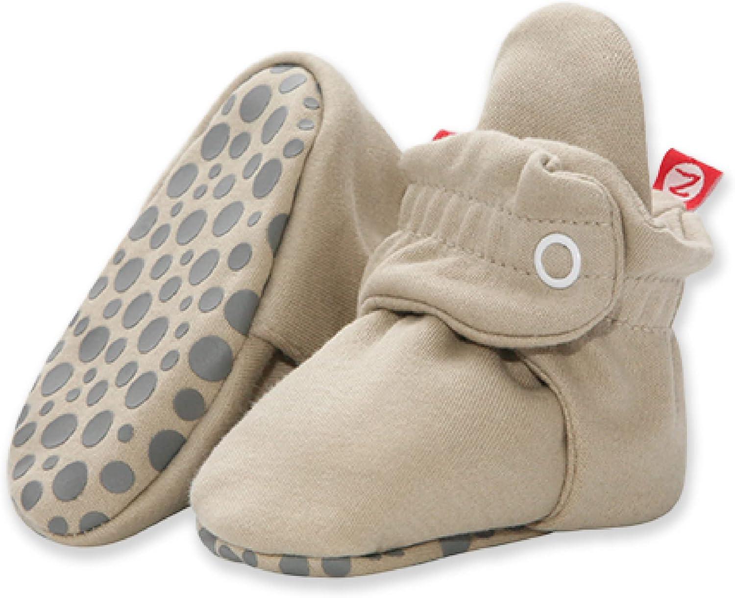 imageZutano Cotton Baby Booties with Gripper Soles Soft Sole StayOn Baby Shoes Bundle OliveCreamKhaki 3M