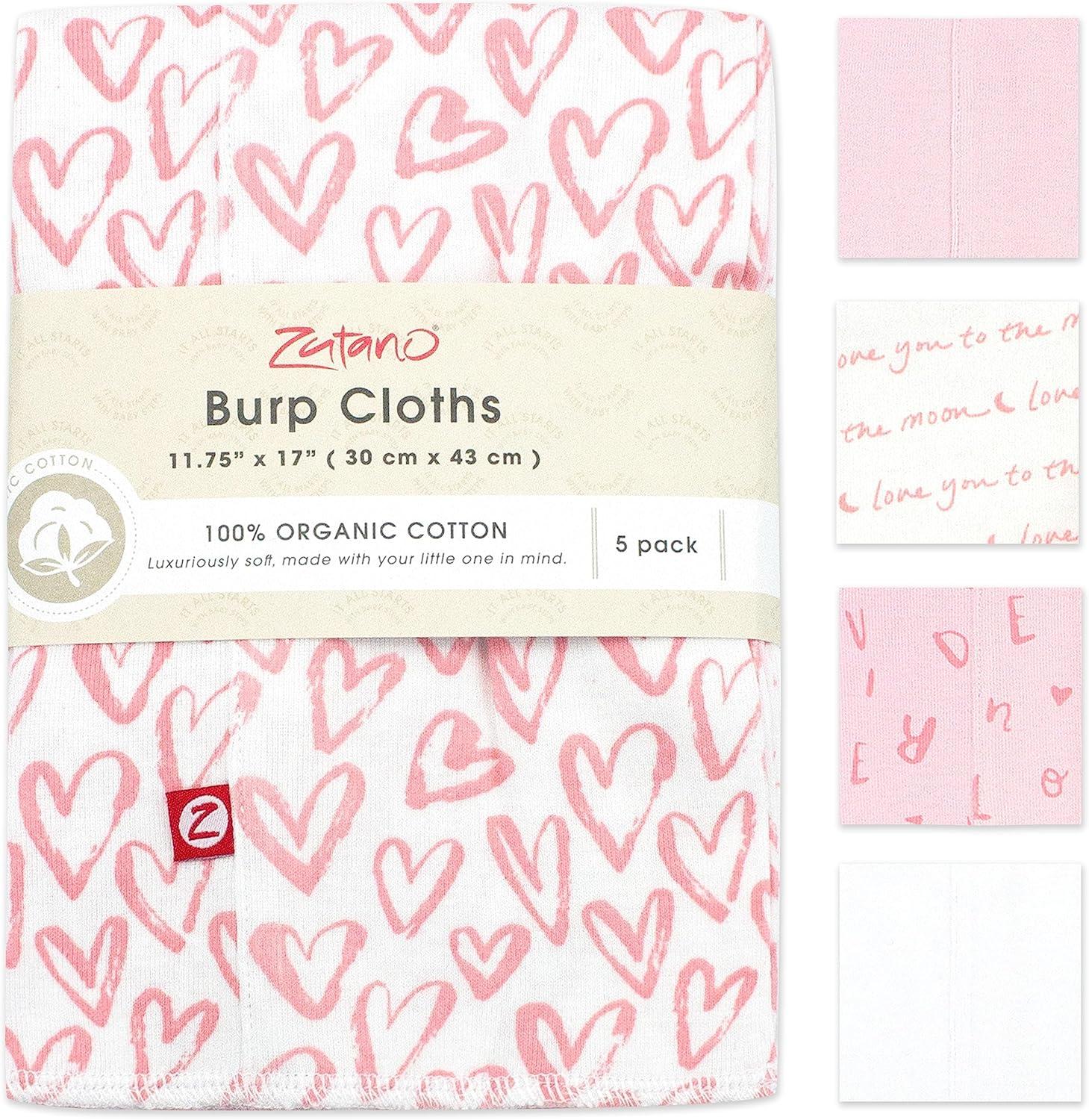 imageZutano Newborn Girl Gift Set 5 Pack Organic Burp Cloths and Cotton StayOn Baby Booties Bundle Cream amp Hearts 6M
