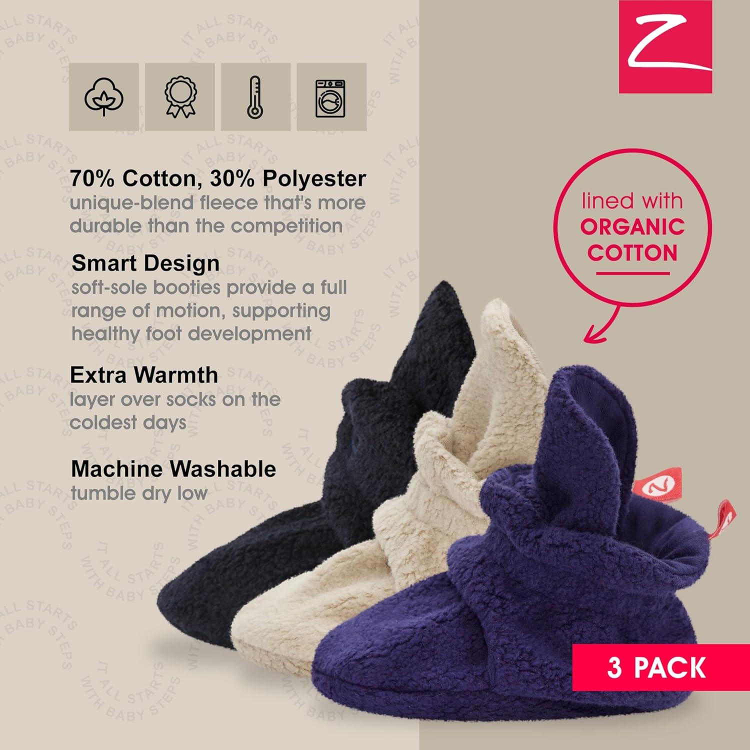 imageZutano Unisex Fleece Baby Booties with Organic Cotton Lining Newborn EssentialsBlackKhakiTrue Navy