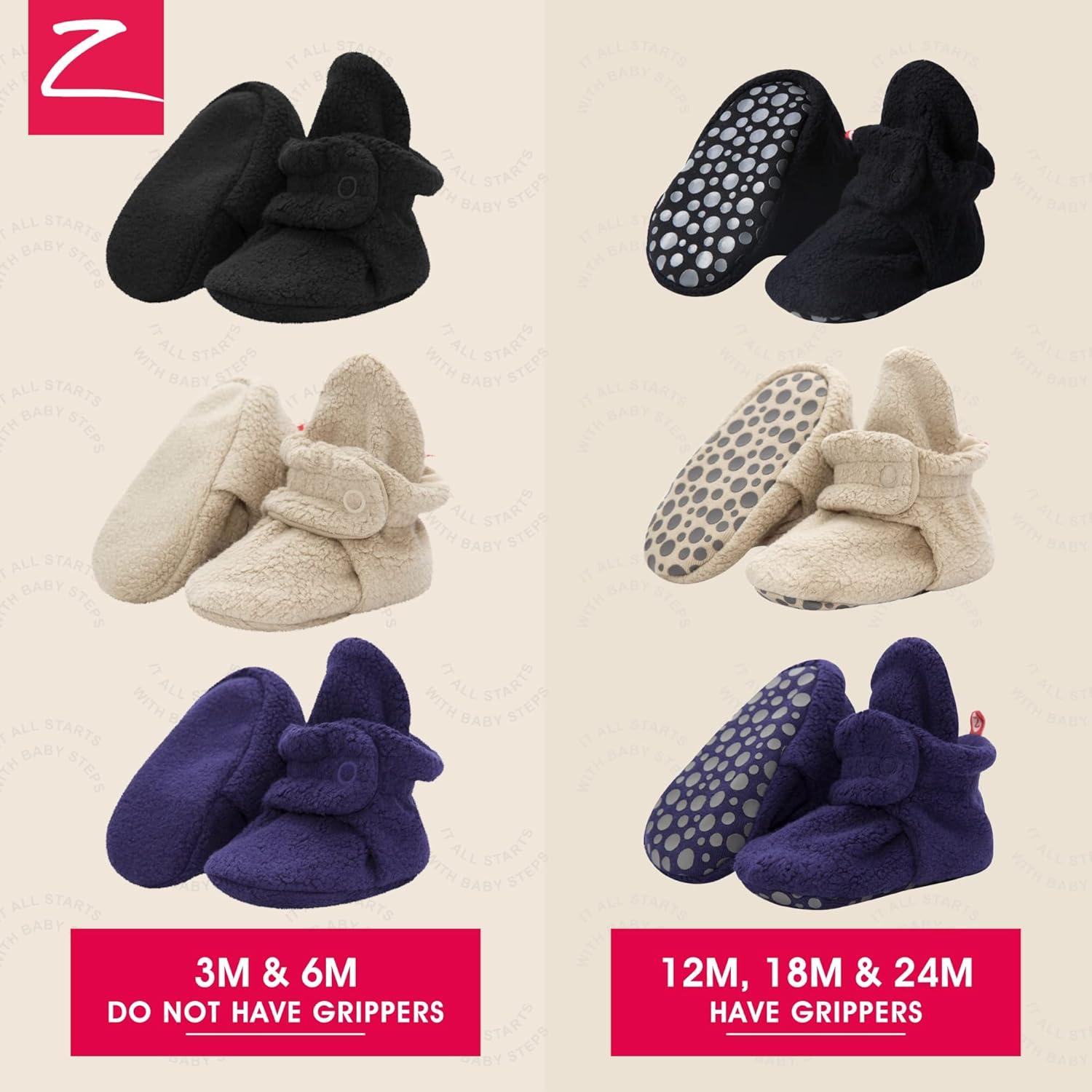 imageZutano Unisex Fleece Baby Booties with Organic Cotton Lining Newborn EssentialsBlackKhakiTrue Navy