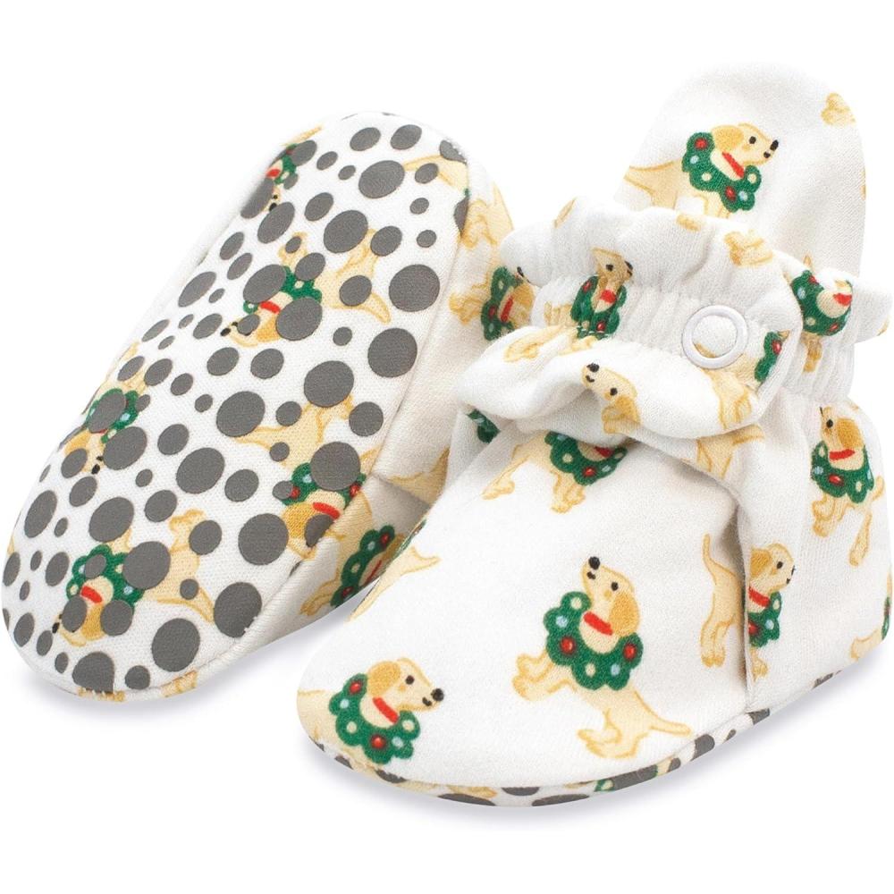 imageZutano Organic Cotton Baby Booties With Gripper Soles Soft Sole Stayon Baby Shoes Holiday Dogs 6M