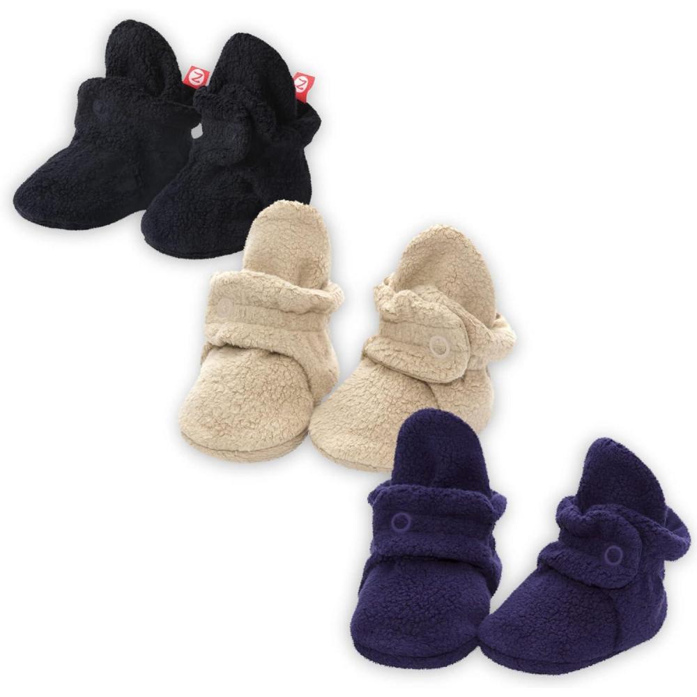 imageZutano Unisex Fleece Baby Booties with Organic Cotton Lining Newborn EssentialsBlackKhakiTrue Navy