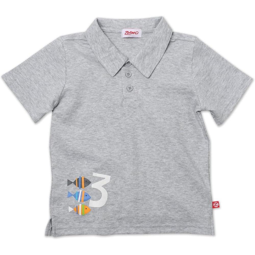 imageZutano Little Boys 3 Fishies Screen Polo ShirtGray