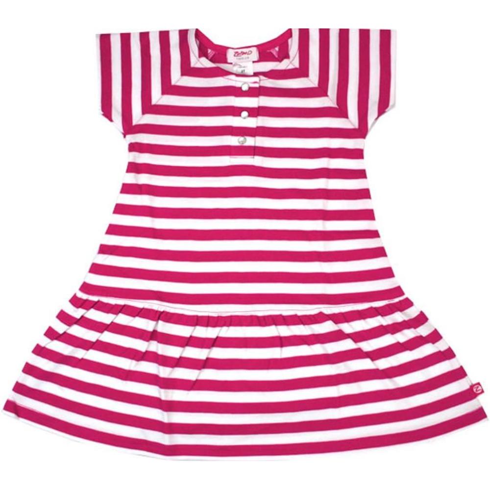 imageZutano Little Girls FuchsiaWhite Stripe Short Sleeve Henley Dress 2T