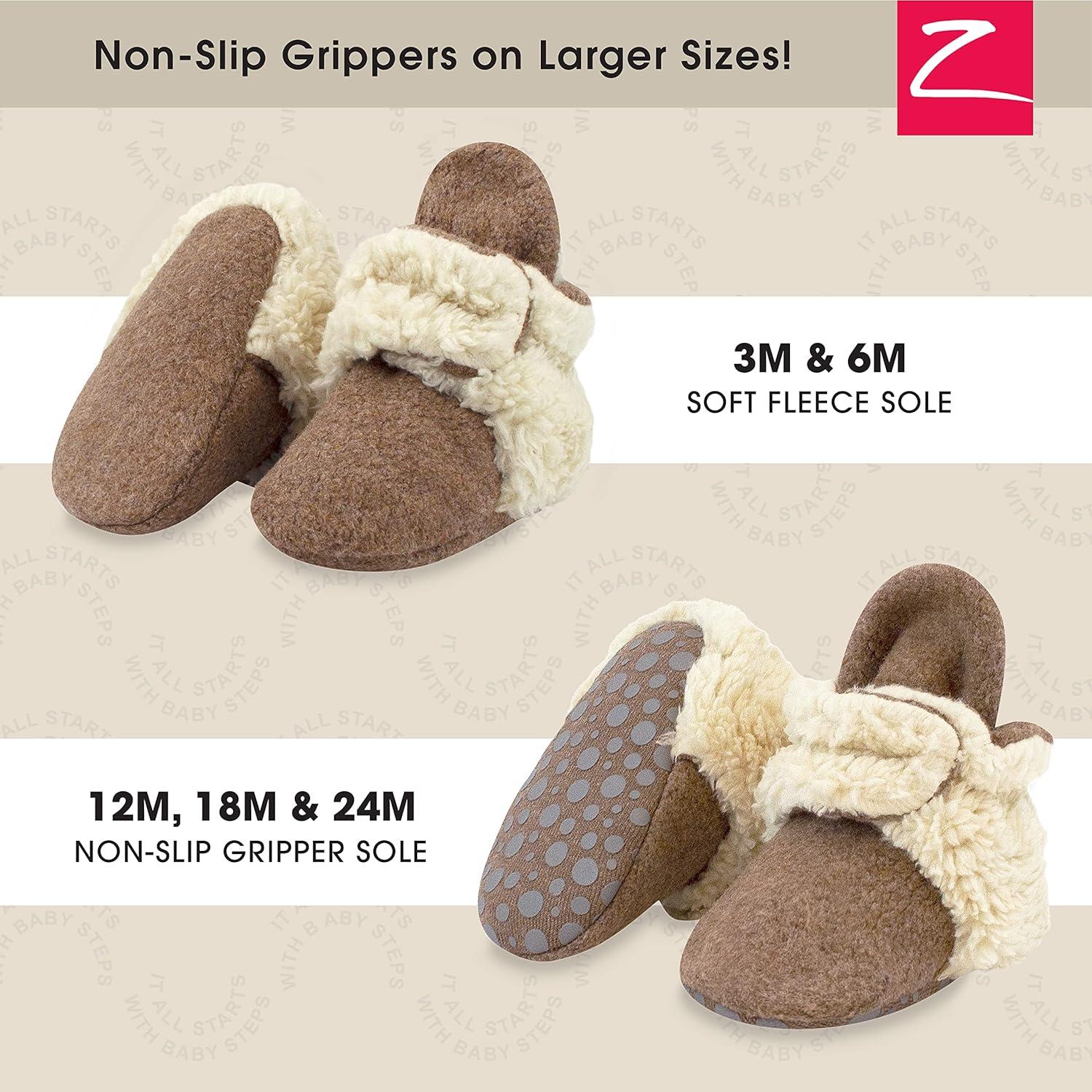 imageZutano unisexbaby Cozie Fleece Baby Booties With GrippersHeather Mocha Furry
