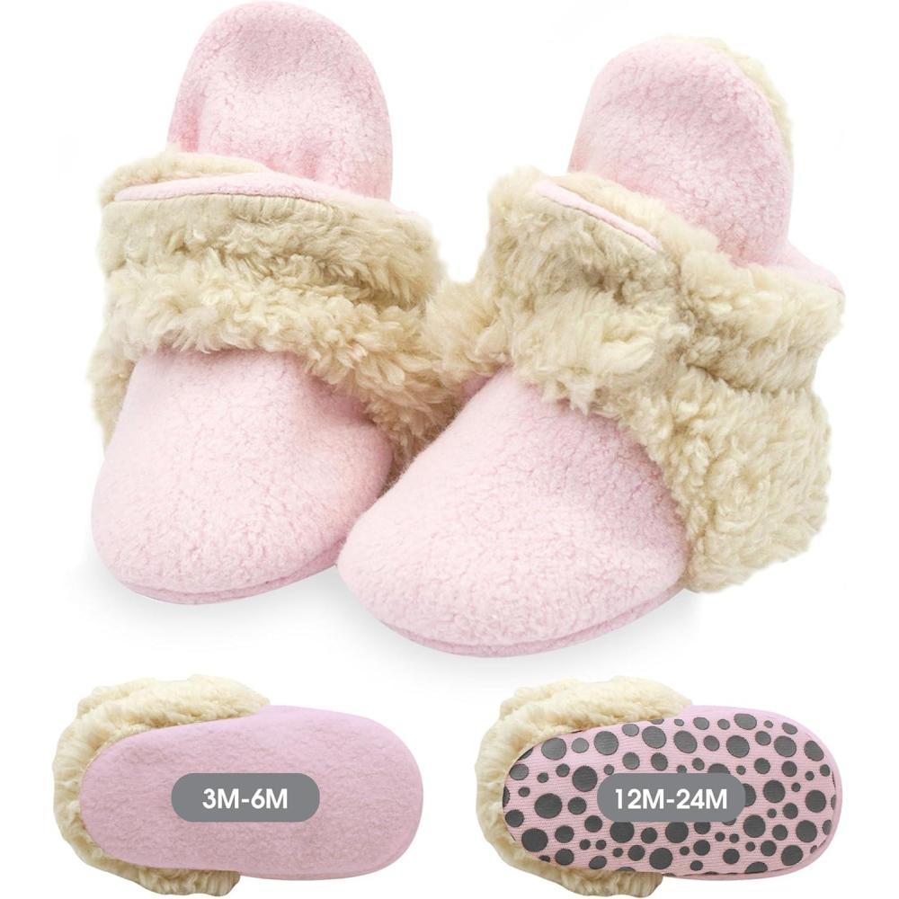 imageZutano unisexbaby Cozie Fleece Baby Booties With GrippersBaby Pink Furry