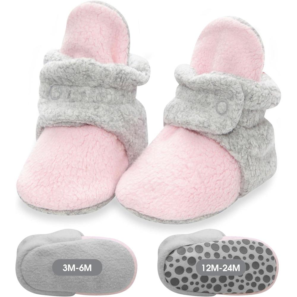 imageZutano unisexbaby Cozie Fleece Baby Booties With GrippersBaby PinkHeather Gray