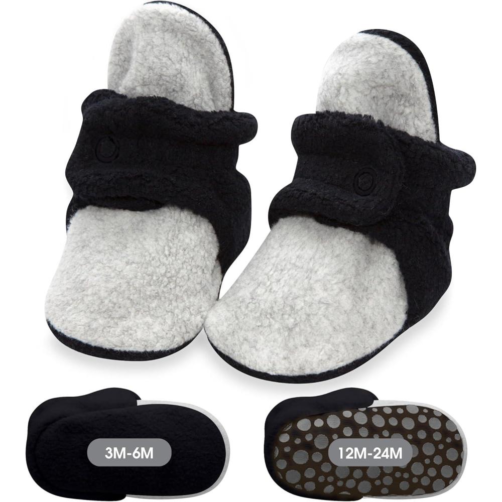 imageZutano unisexbaby Cozie Fleece Baby Booties With GrippersBlackHeather Gray