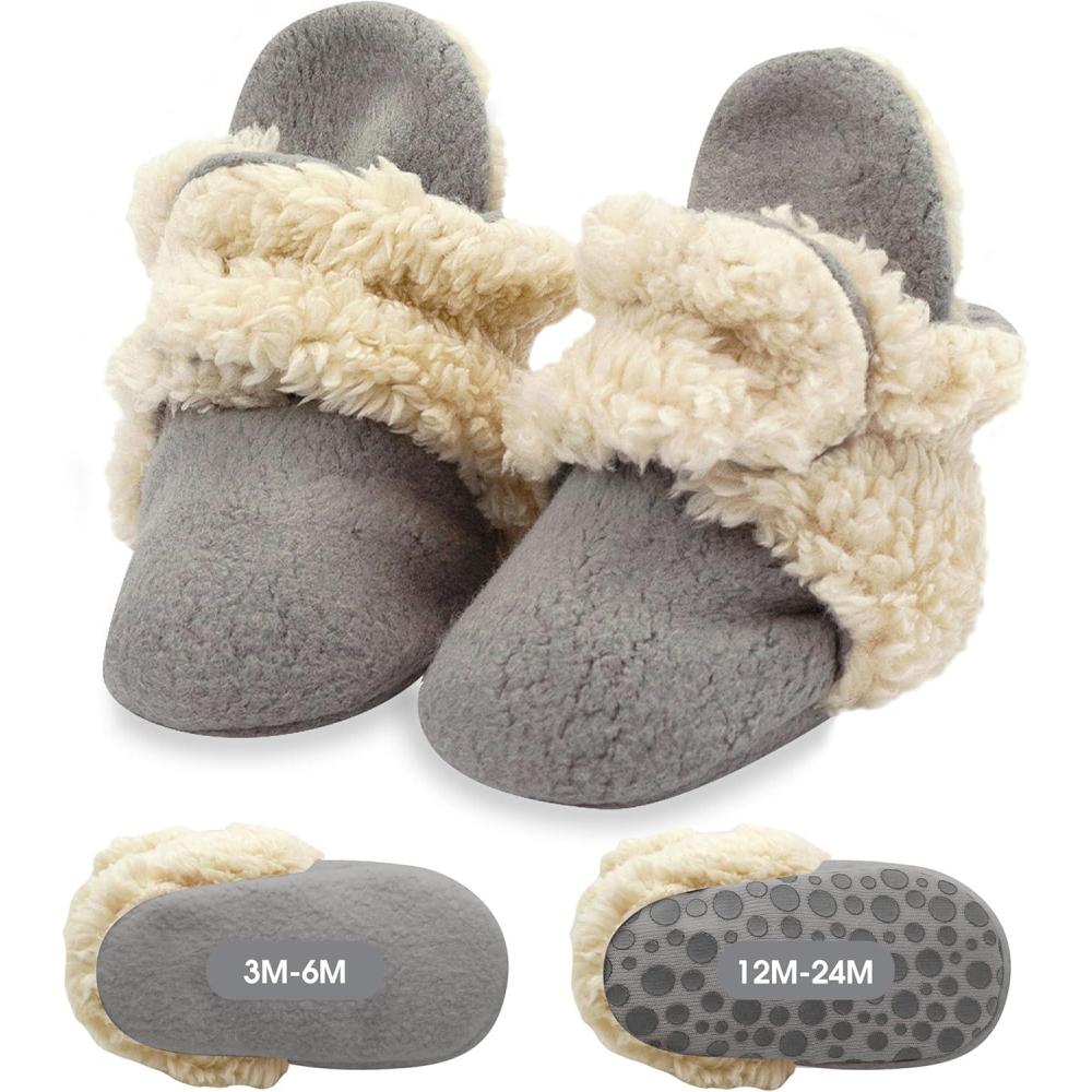 imageZutano unisexbaby Cozie Fleece Baby Booties With GrippersGray Furry