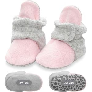 Zutano unisex-baby Cozie Fleece Baby Booties With Grippers(Baby Pink/Heather Gray)