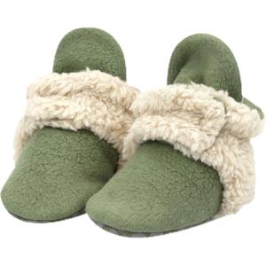 Zutano unisex-baby Cozie Fleece Baby Booties With Grippers(Olive Furry)