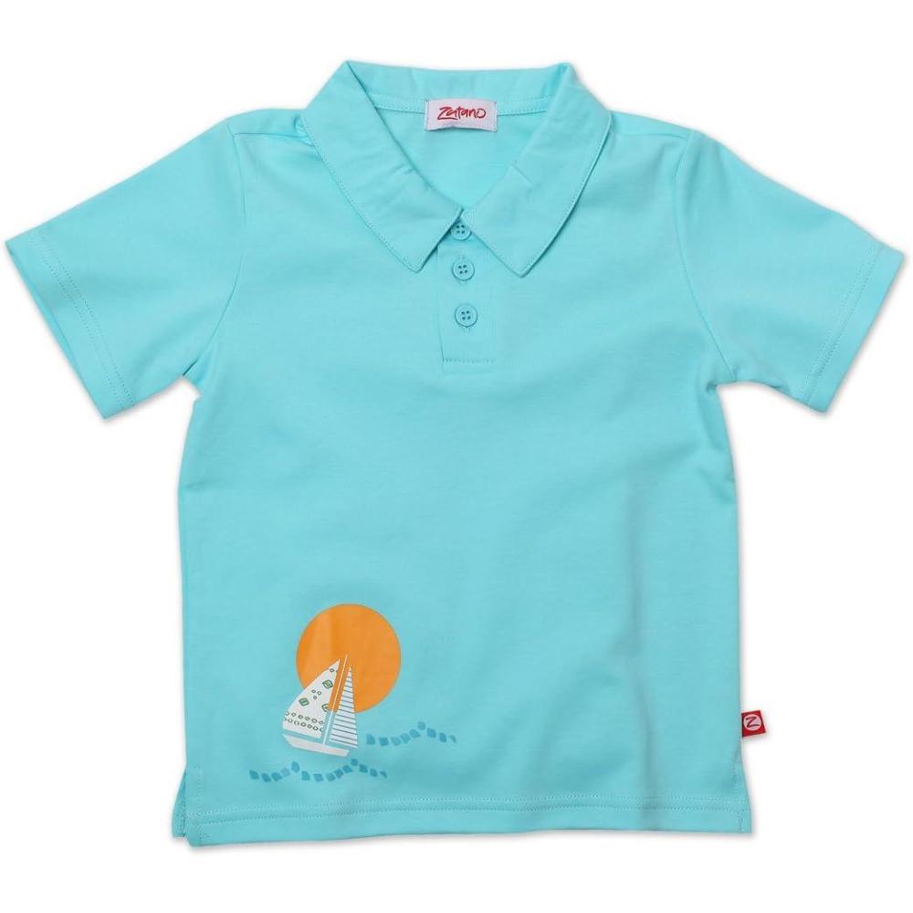 imageZutano Little Boys Set Sail Screen Polo ShirtAqua
