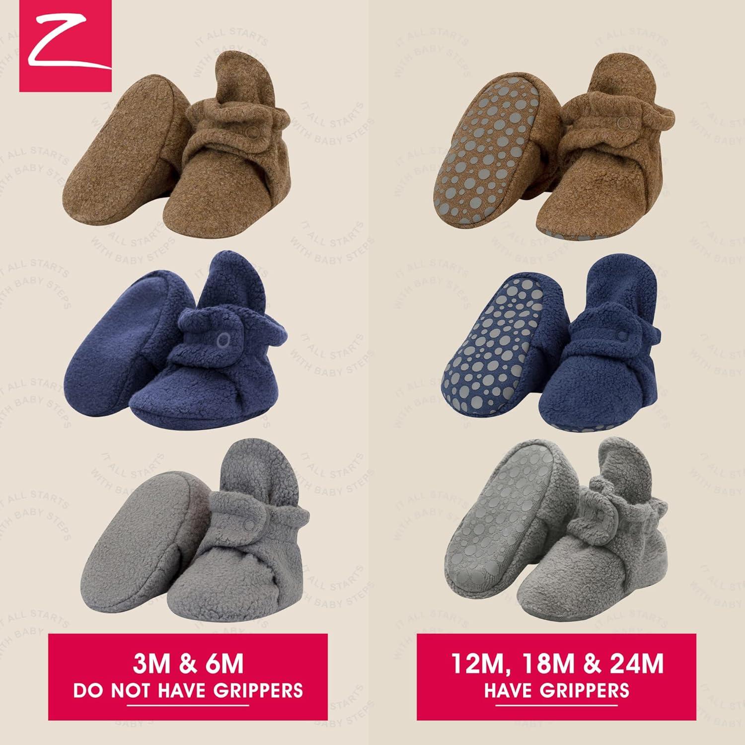 imageZutano Unisex Fleece Baby Booties with Organic Cotton Lining Newborn EssentialsMocha HeatherTrue NavyGray