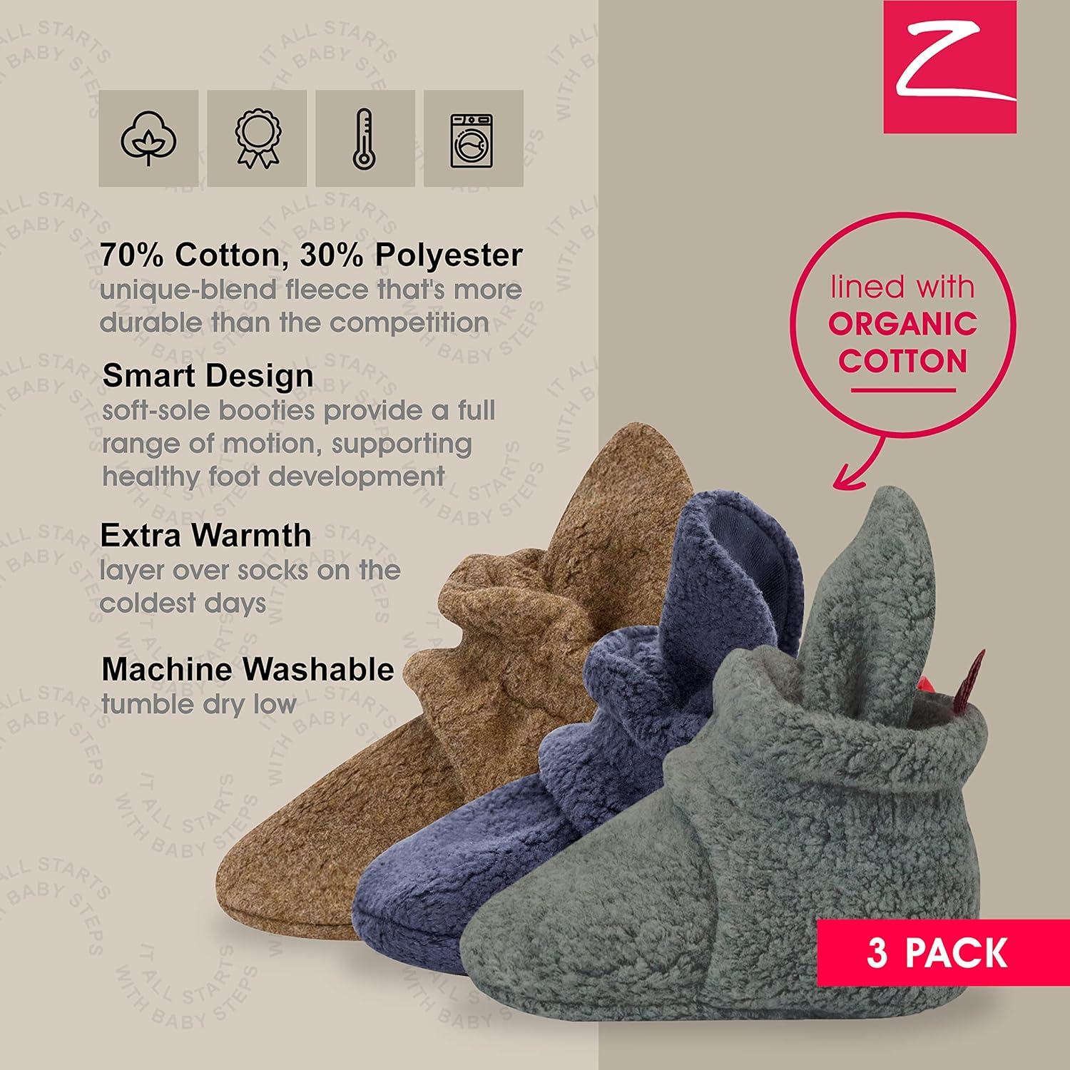 imageZutano Unisex Fleece Baby Booties with Organic Cotton Lining Newborn EssentialsMocha HeatherTrue NavyGray