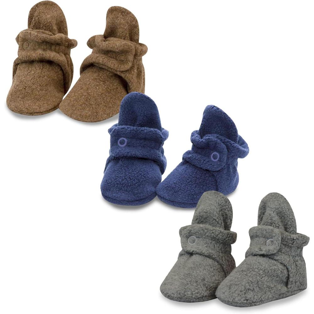 imageZutano Unisex Fleece Baby Booties with Organic Cotton Lining Newborn EssentialsMocha HeatherTrue NavyGray