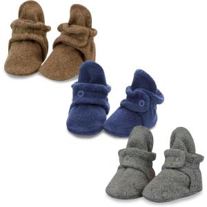 Zutano Unisex Fleece Baby Booties with Organic Cotton Lining, Newborn Essentials(Mocha Heather/True Navy/Gray)