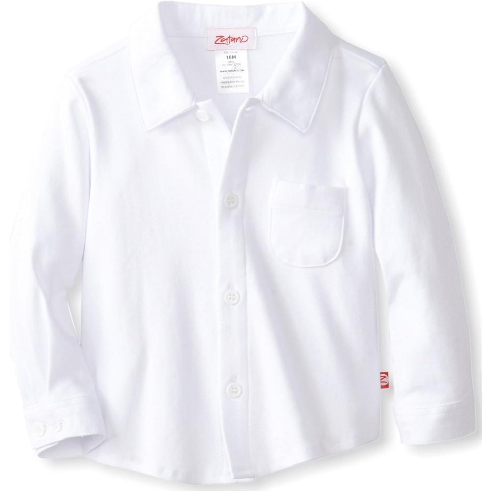 imageZutano Baby Boys Pastel Solid Long Sleeve Button ShirtWhite