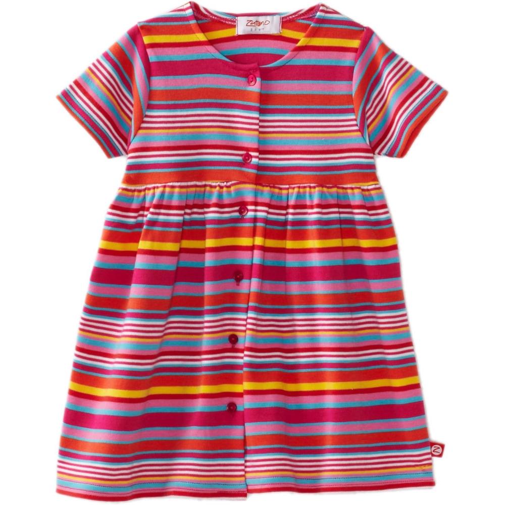 imageZutano Baby Girls Multi Stripe Short Sleeve DressFuchsia