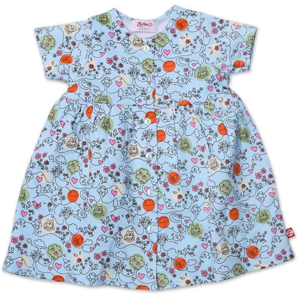 imageZutano Baby Girls Windy Days Organic Short Sleeve DressBlue Bird