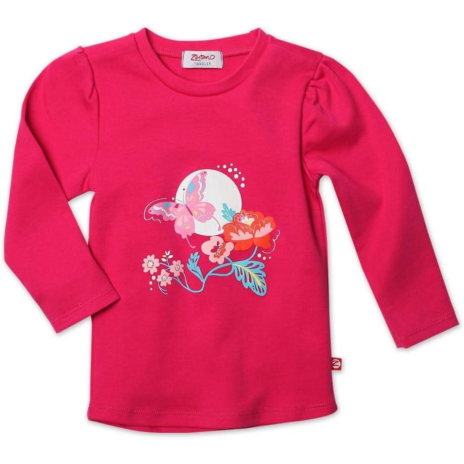 imageZutano Little Girls Secret Garden Long Sleeve Screen Fitted TeeFuchsia