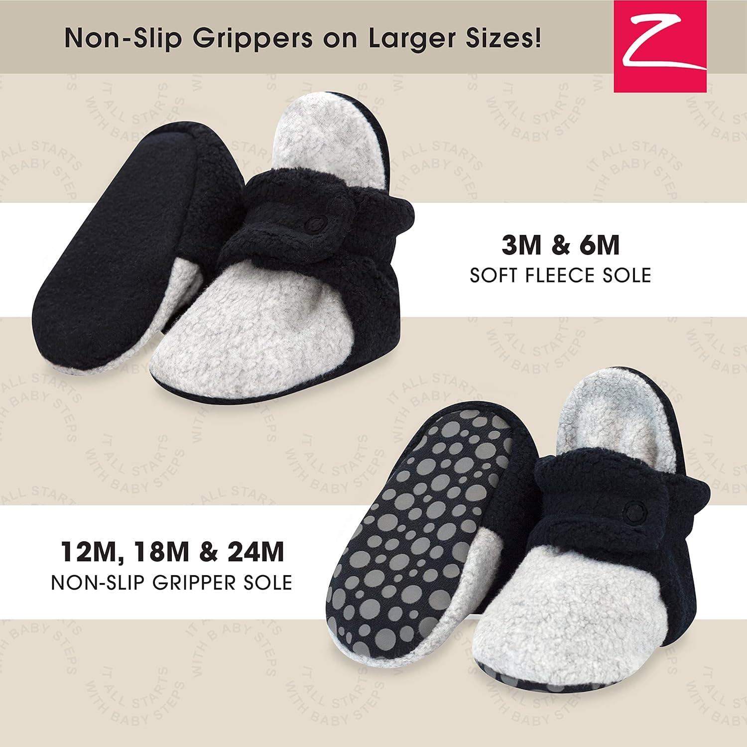 imageZutano Baby Boys Cozie Fleece Baby Booties With GrippersBlackHeather Gray
