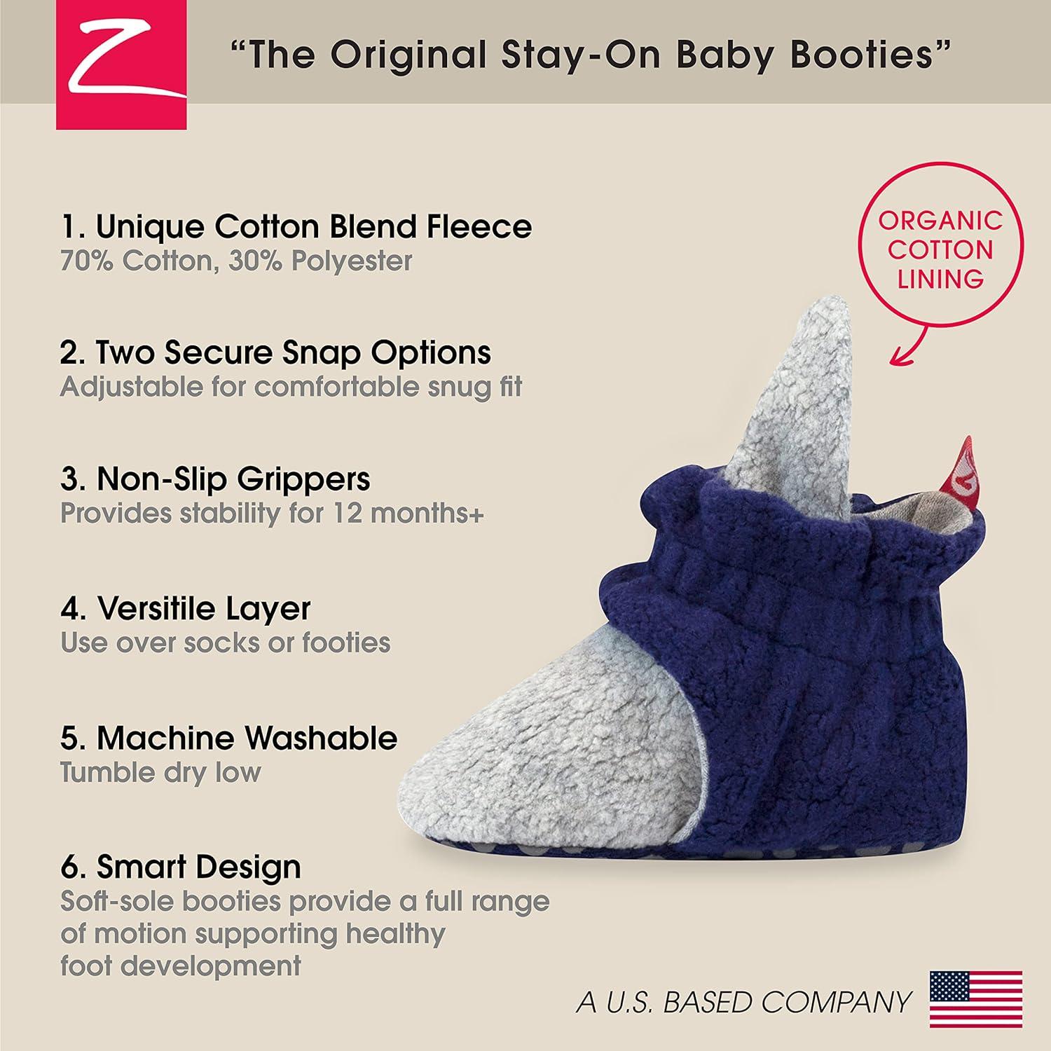 imageZutano Baby Boys Cozie Fleece Baby Booties With GrippersHeather GrayTrue Navy