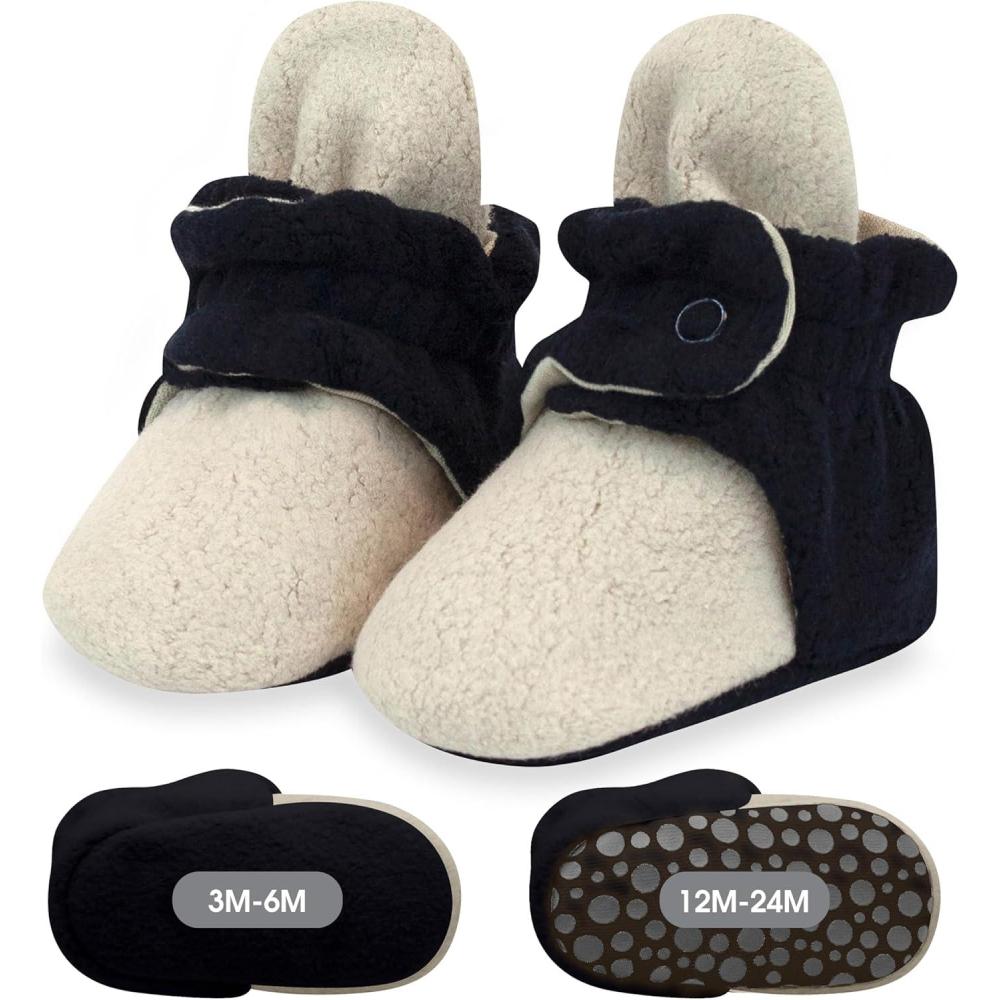 imageZutano Baby Boys Cozie Fleece Baby Booties With GrippersKhakiBlack