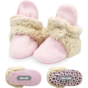 Zutano Baby Boys’ Cozie Fleece Baby Booties With Grippers(Baby Pink Furry)
