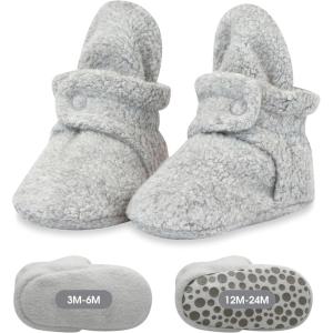 Zutano Baby Boys’ Cozie Fleece Baby Booties With Grippers(Heather Gray)
