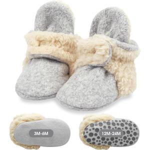 Zutano Baby Boys’ Cozie Fleece Baby Booties With Grippers(Heather Gray Furry)