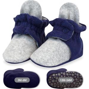 Zutano Baby Boys’ Cozie Fleece Baby Booties With Grippers(Heather Gray/True Navy)