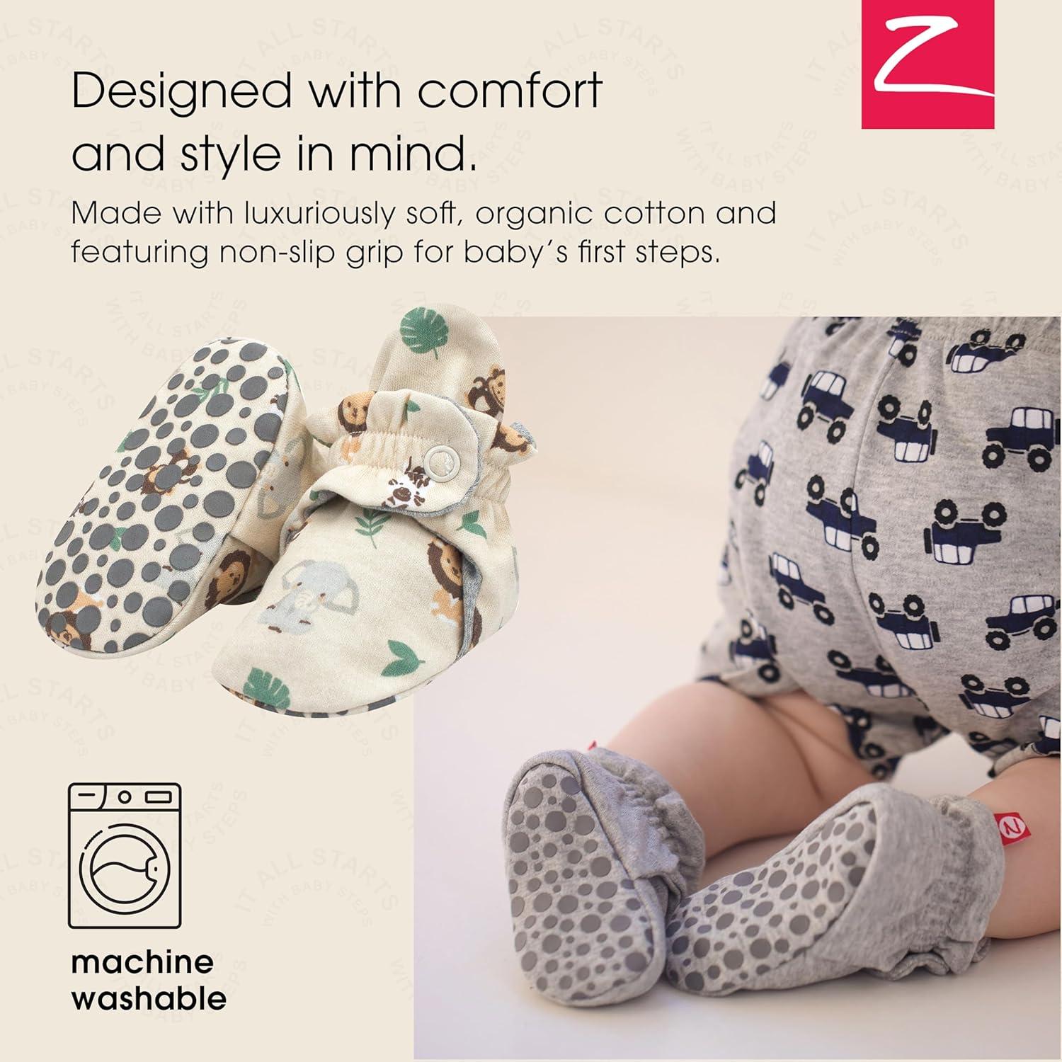 imageZutano Unisex Organic Cotton Baby Booties StayOn and NonSlip Newborn to ToddlerBaby Jungle Animals