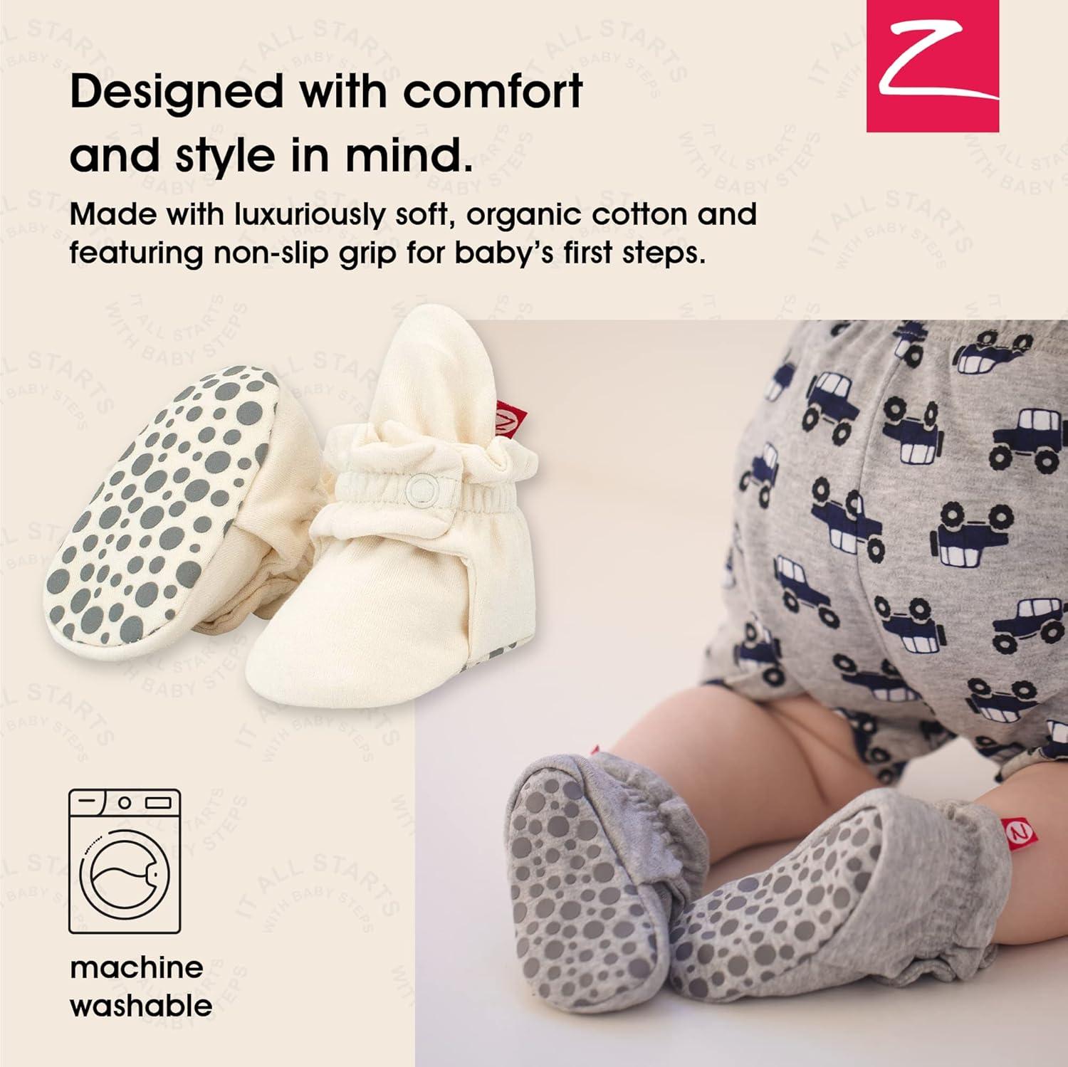 imageZutano Unisex Organic Cotton Baby Booties StayOn and NonSlip Newborn to ToddlerCream