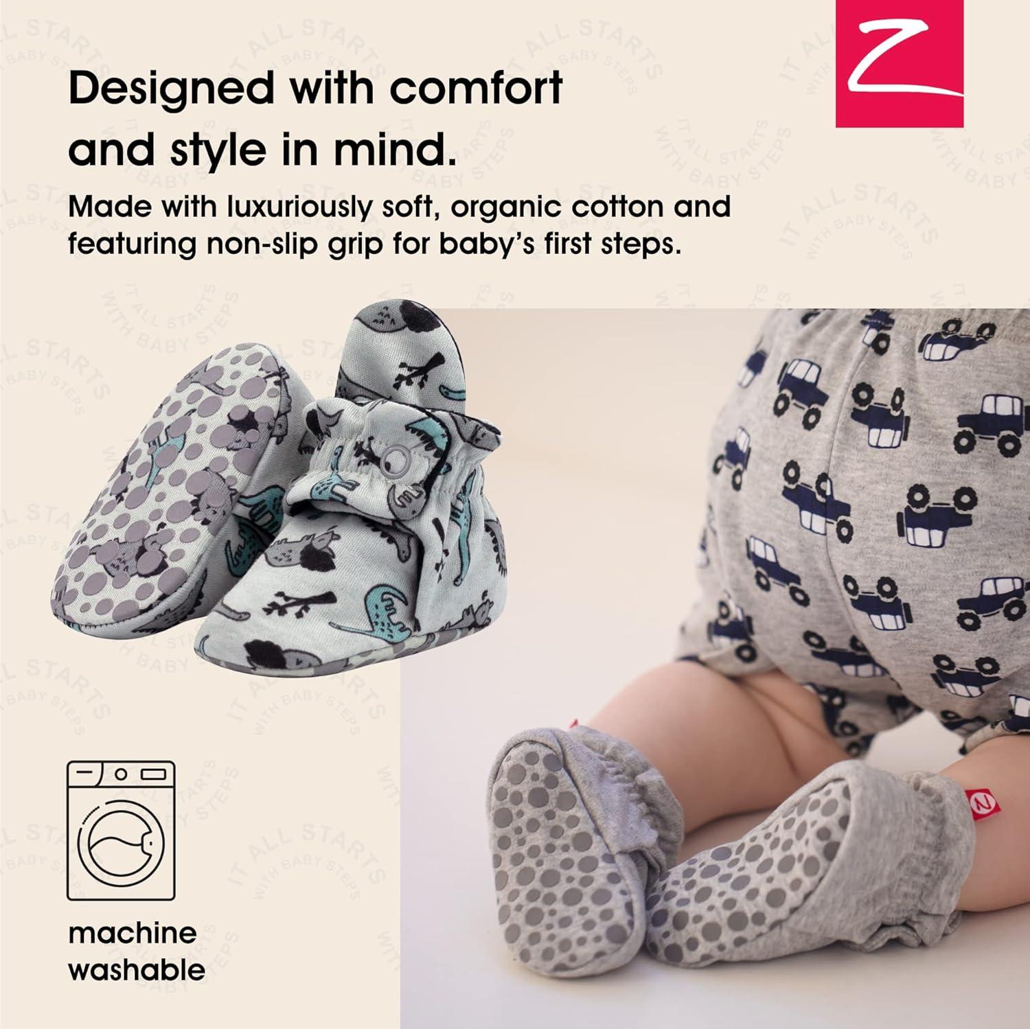 imageZutano Unisex Organic Cotton Baby Booties StayOn and NonSlip Newborn to ToddlerDino Park