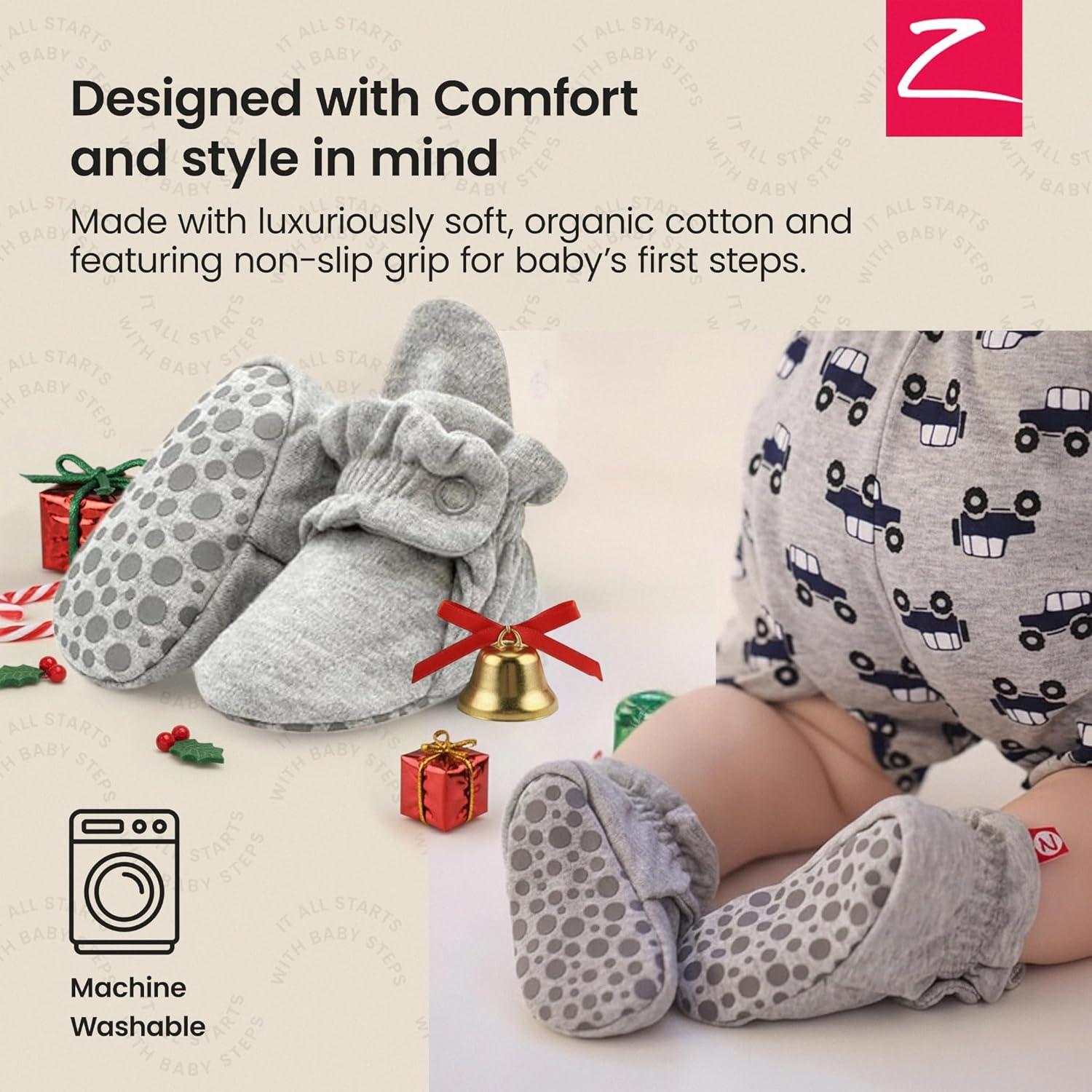 imageZutano Unisex Organic Cotton Baby Booties StayOn and NonSlip Newborn to ToddlerGray Heather